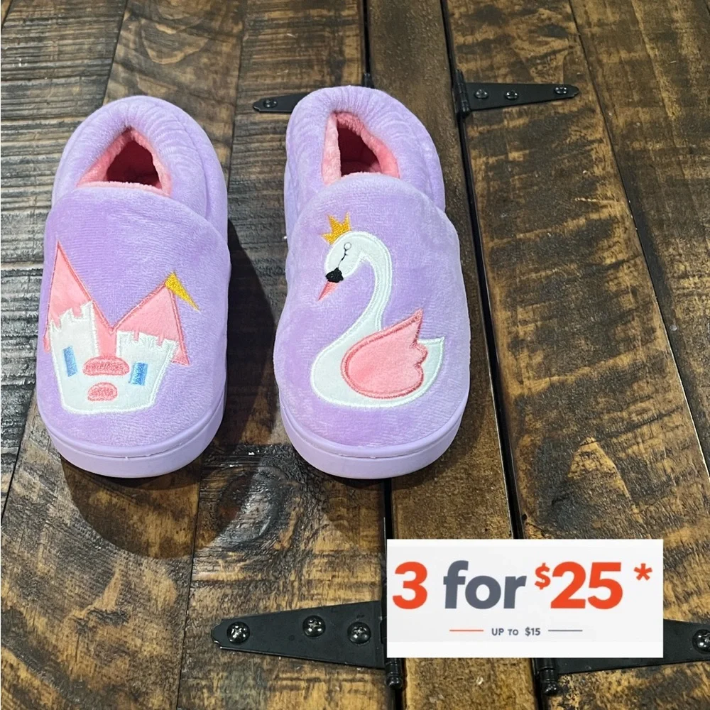 Purple Kids Shoes with Swan and Castle Design